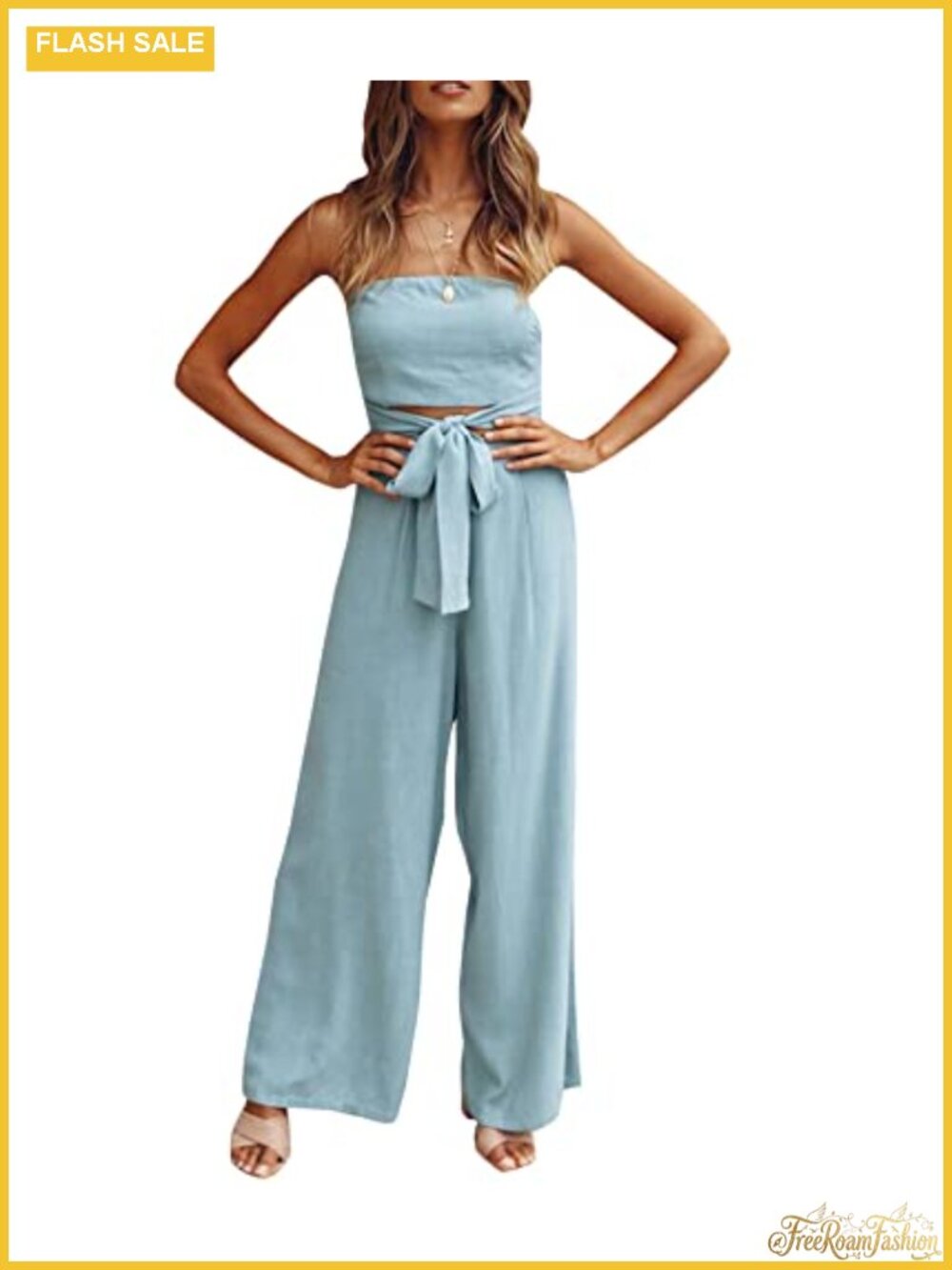 Women's Boho Strapless Wide Leg Jumpsuit Romper